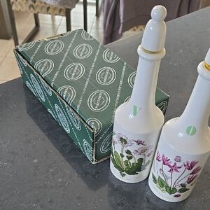 Portmeirion Ceramic Oil and Vinegar Bottles with Floral Design